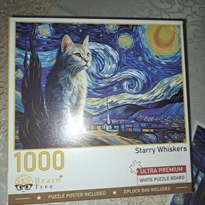 Starry Whiskers 1000-Piece Puzzle - Blue and White